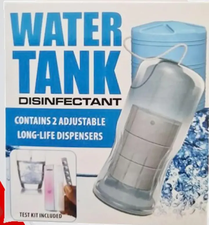 KLORMAN WATER TANK CHLORINE DISINFECTANT. Each dispenser contains sufficient disinfectant to treat a water volume of up to 40,000 litres (at 1 part-per-million in chlorine residual).