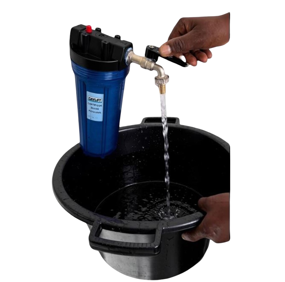 DAYLIFF 10" OUTDOOR WASHING MACHINE BLUE SEDIMENT FILTER, WITH FREE (10" CARTRIDGE, ½" LIRLEE TAP, THREAD TAPE & 2 GI REDUCING SOCKETS  ¾"*½")