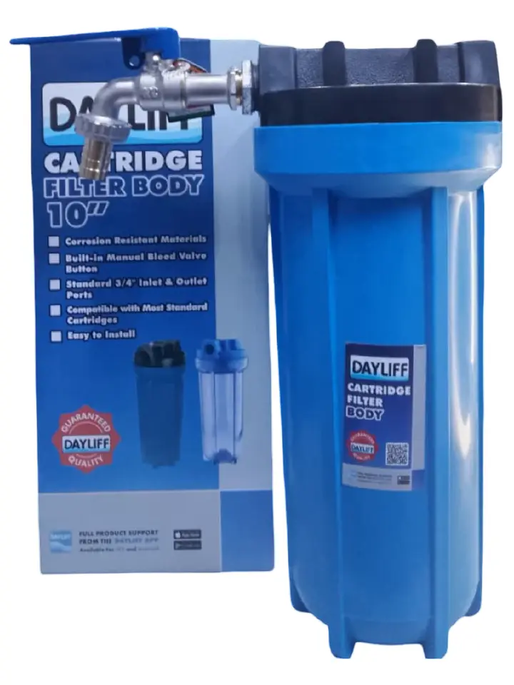 DAYLIFF 10" OUTDOOR WASHING MACHINE BLUE SEDIMENT FILTER, WITH FREE (10" CARTRIDGE, ½" LIRLEE TAP, THREAD TAPE & 2 GI REDUCING SOCKETS  ¾"*½")
