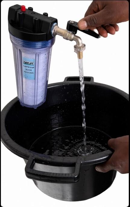 DAYLIFF 10" WASHING MACHINE SEDIMENT FILTER, WITH FREE (10" CARTRIDGE, ½" LIRLEE TAP, THREAD TAPE & 2 GI REDUCING SOCKETS  ¾"*½")