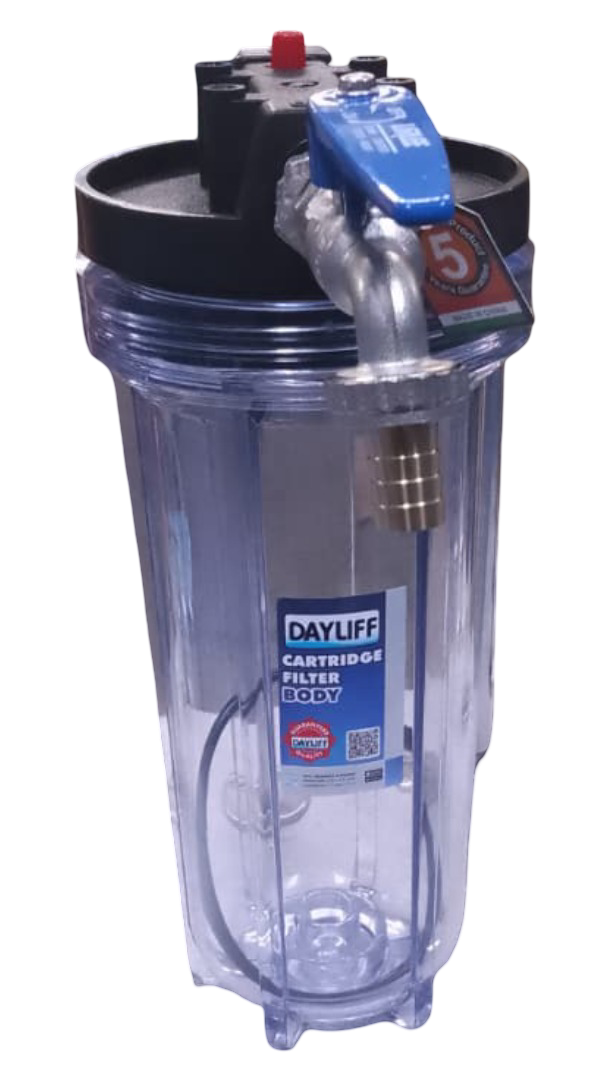 DAYLIFF 10" WASHING MACHINE SEDIMENT FILTER, WITH FREE (10" CARTRIDGE, ½" LIRLEE TAP, THREAD TAPE & 2 GI REDUCING SOCKETS  ¾"*½")