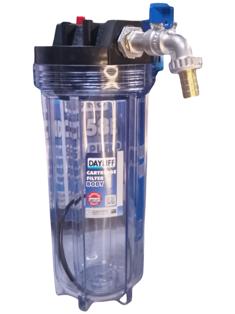 DAYLIFF 10" WASHING MACHINE SEDIMENT FILTER, WITH FREE (10" CARTRIDGE, ½" LIRLEE TAP, THREAD TAPE & 2 GI REDUCING SOCKETS  ¾"*½")