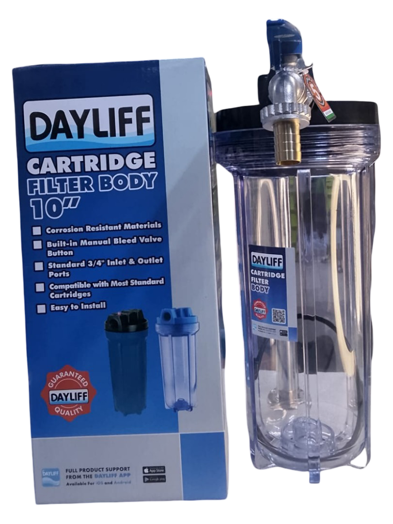 DAYLIFF 10" WASHING MACHINE SEDIMENT FILTER, WITH FREE (10" CARTRIDGE, ½" LIRLEE TAP, THREAD TAPE & 2 GI REDUCING SOCKETS  ¾"*½")