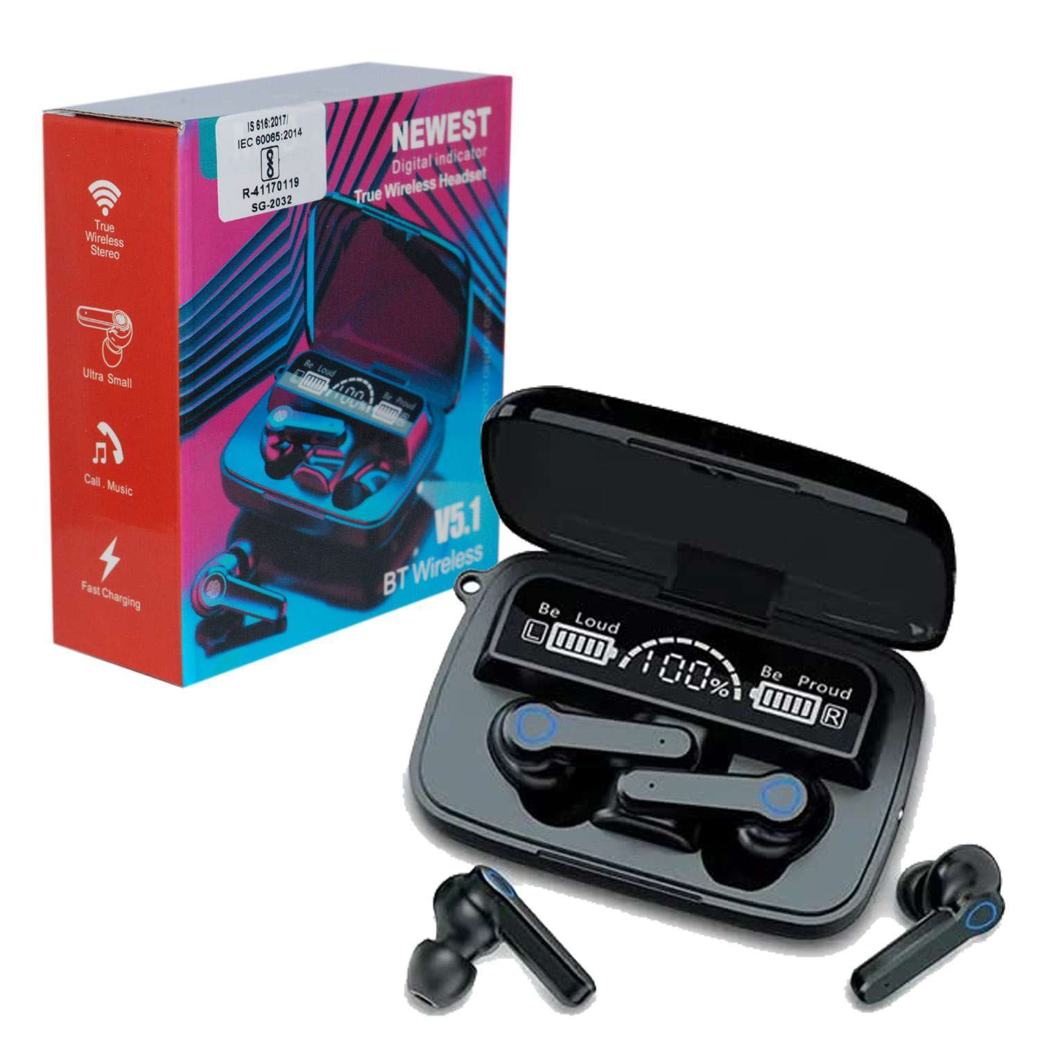 M19 TWS Bluetooth 5.1 Wireless In Ear Earbuds, Touch Waterproof LED Digital Display Bluetooth Headset, in-Built Power Bank