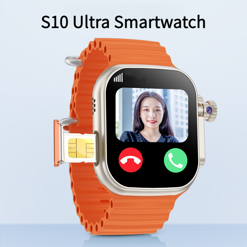 S10 Ultra Rotating Camera 4G Android Amoled Smart Watch Amoled 2.2 inch Display 4GB RAM  64GB ROM, 4G/5G Sim Slot, Camera, Play Store Apps