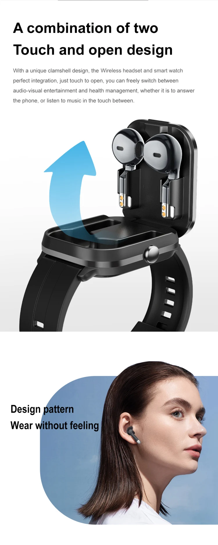 D8 2 In 1 Smartwatch With Earbuds, Smart Watch Health Management, Heart Rate, Blood Pressure Measurement, Blood Oxygen, Sleep Monitoring
