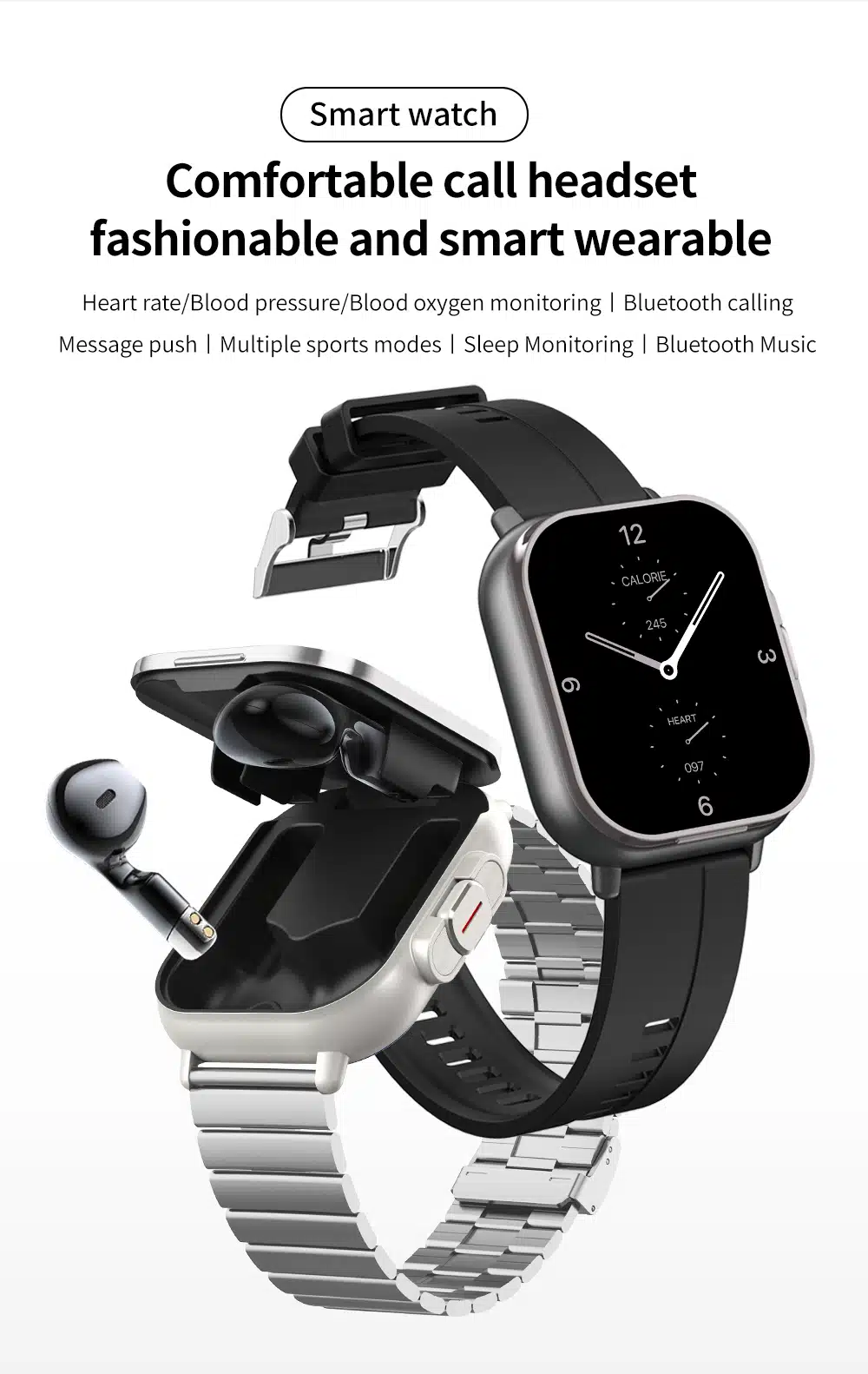 D8 2 In 1 Smartwatch With Earbuds, Smart Watch Health Management, Heart Rate, Blood Pressure Measurement, Blood Oxygen, Sleep Monitoring