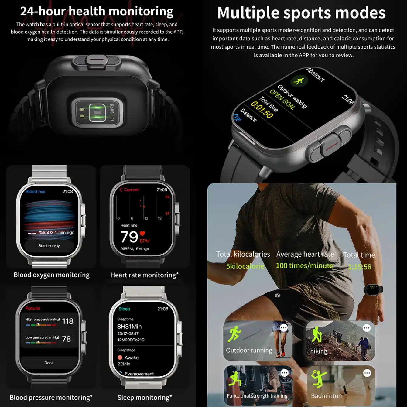D8 2 In 1 Smartwatch With Earbuds, Smart Watch Health Management, Heart Rate, Blood Pressure Measurement, Blood Oxygen, Sleep Monitoring