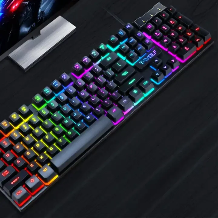 TF200 TWOLF gaming wired keyboard and mouse combo computer mechanical feel backlight for PC desktop LED rainbow light