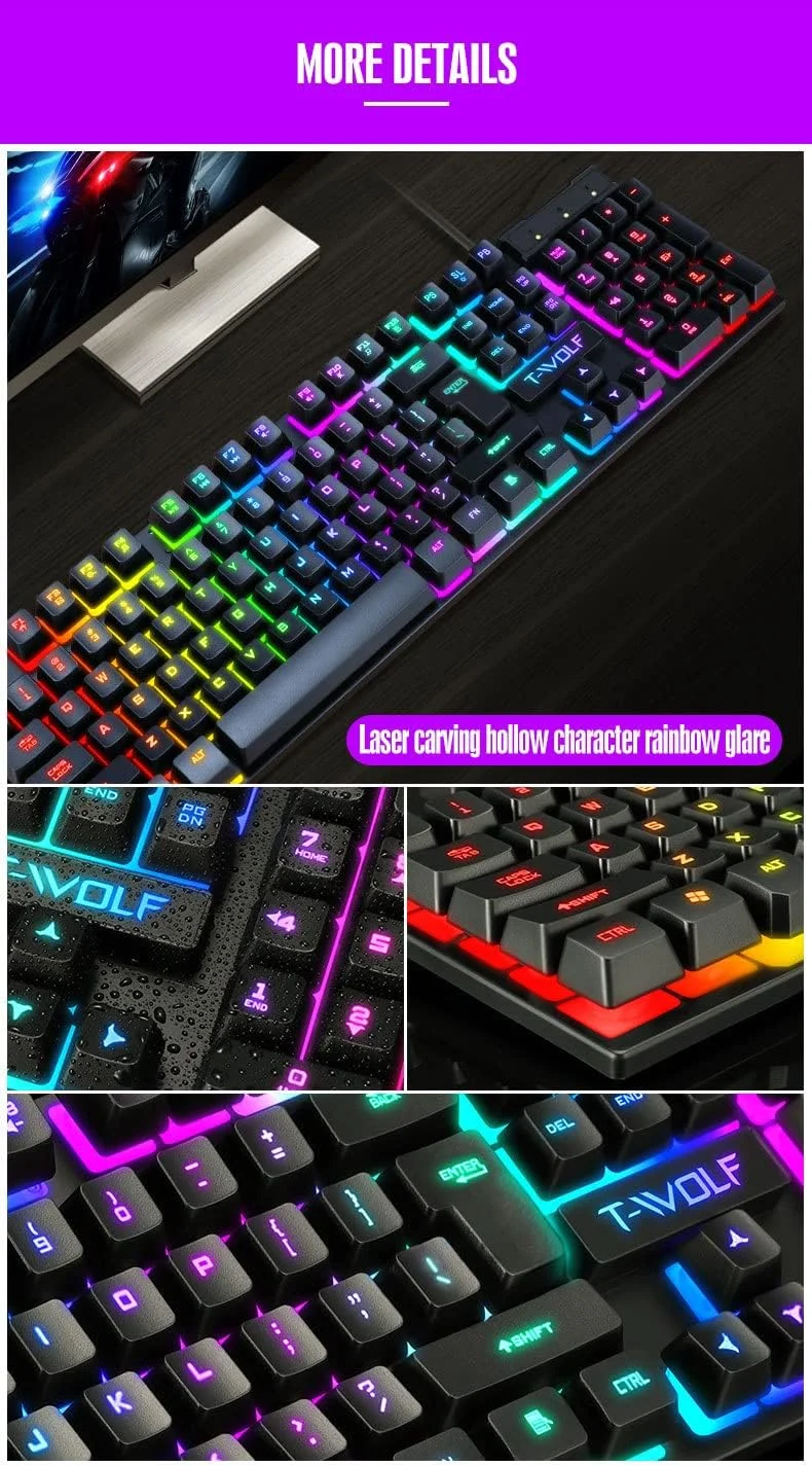 TF200 TWOLF gaming wired keyboard and mouse combo computer mechanical feel backlight for PC desktop LED rainbow light
