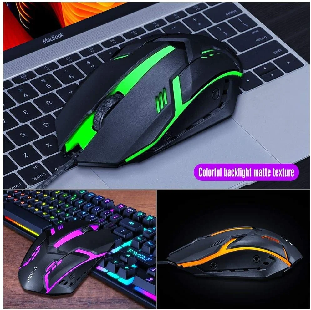 TF200 TWOLF gaming wired keyboard and mouse combo computer mechanical feel backlight for PC desktop LED rainbow light