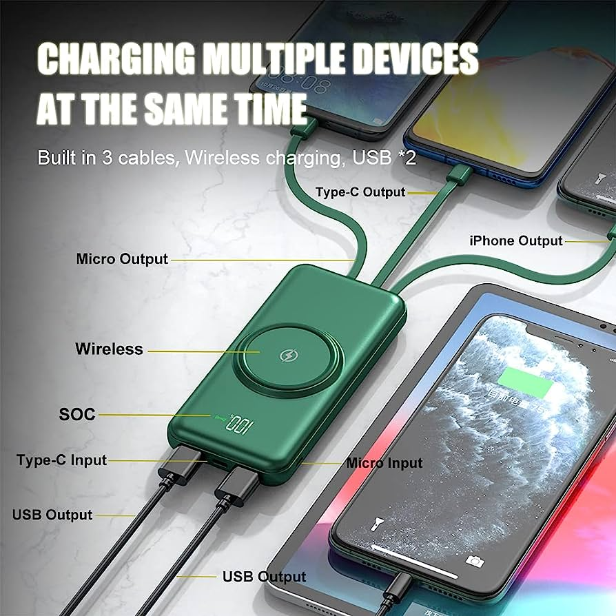 Amazon Hot-Selling Wireless Powerbank Fast Charging 4 in 1 Battery Pack with Data Cable