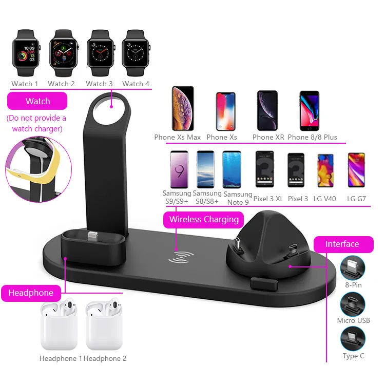 Smart Wireless Charger 3 in 1 Multi-Function Stand Fast Charging Dock Mobile Holder Phone Charging Station