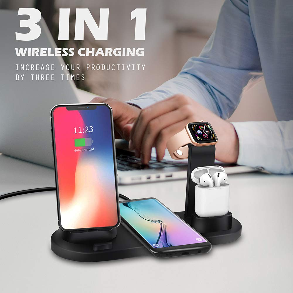 Smart Wireless Charger 3 in 1 Multi-Function Stand Fast Charging Dock Mobile Holder Phone Charging Station