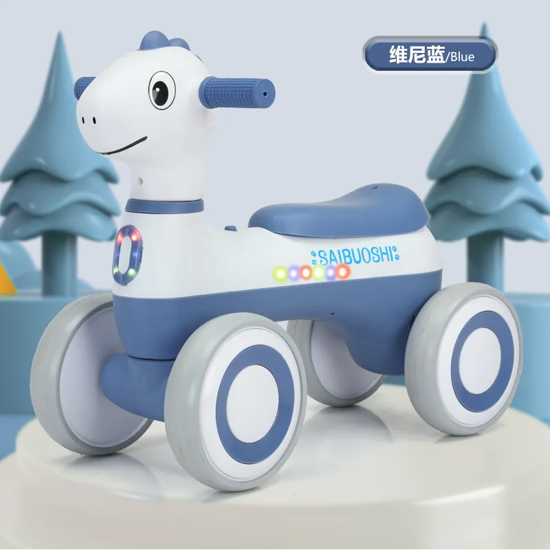 Latest Outdoor No Pedals 4 Wheels Foot Powered Ride-On Sliding Baby Balance Bike for Child