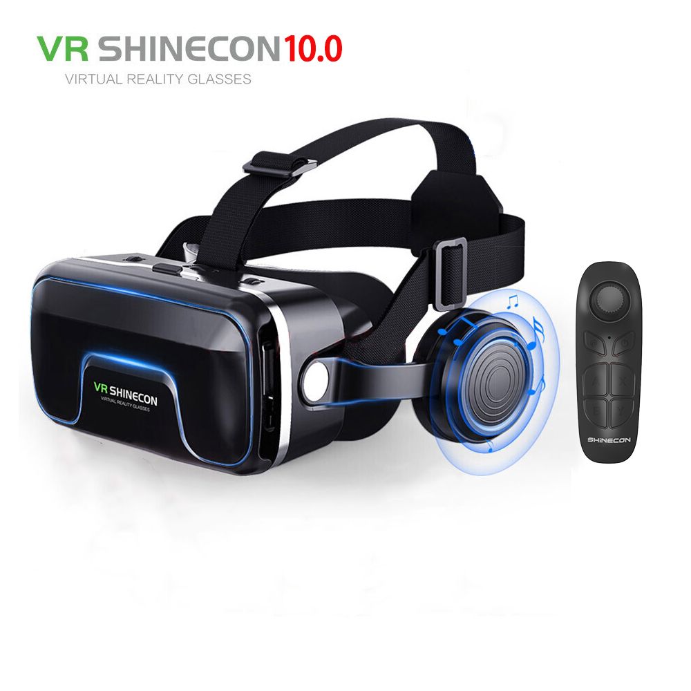 VRshinecon with Remote controller & Headset 3D Virtual Reality Glasses for Movie Video Games VR for iPhone Android