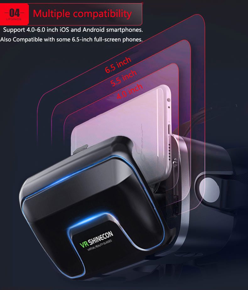 VR shinecon Headset 3D Virtual Reality Glasses for Movie Video Games VR for iPhone Android