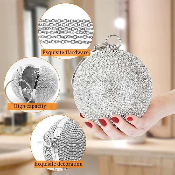 Designer Women Diamond Round Ball Evening Clutch Purse Luxury  Party Bag