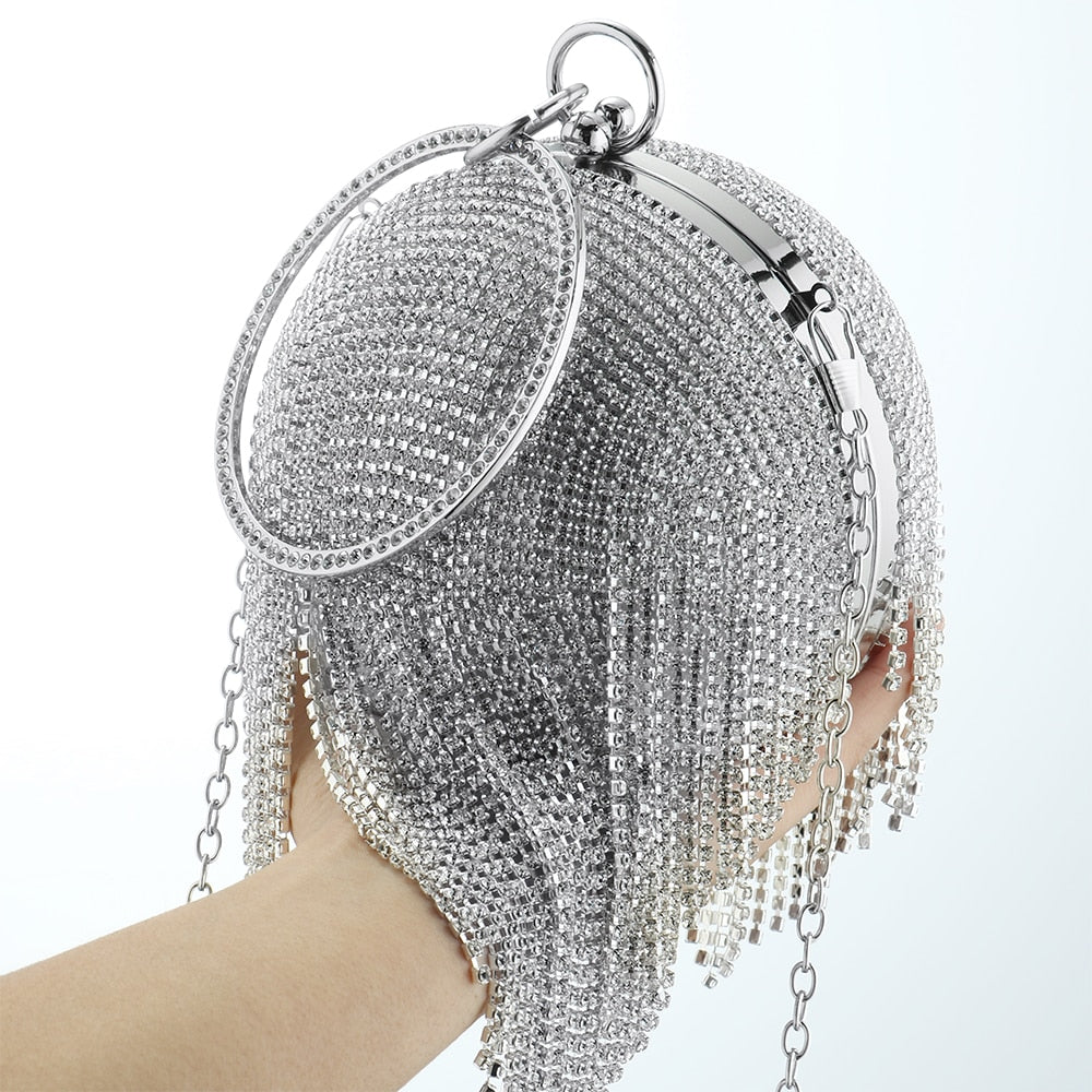 Designer Women Diamond Round Ball Evening Clutch Purse Luxury  Party Bag