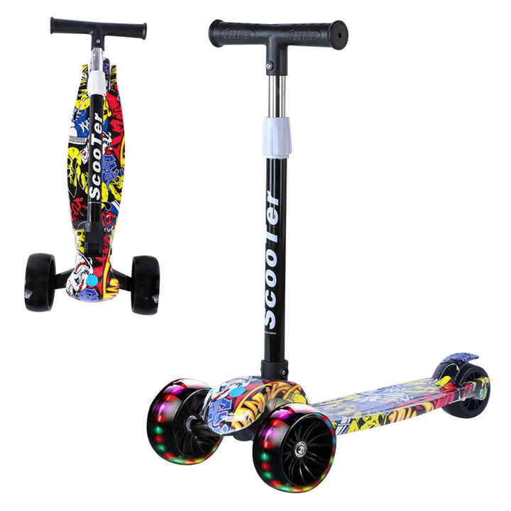 Latest 601-Grafitti Mini Kids Scooter Foldable Skateboard With Adjustable Height &LED Lights