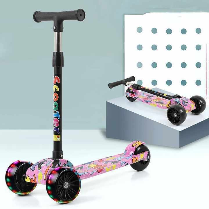 Latest 601-Grafitti Mini Kids Scooter Foldable Skateboard With Adjustable Height &LED Lights