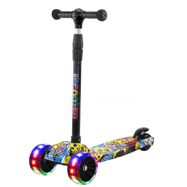 Latest 601-Grafitti Mini Kids Scooter Foldable Skateboard With Adjustable Height &LED Lights