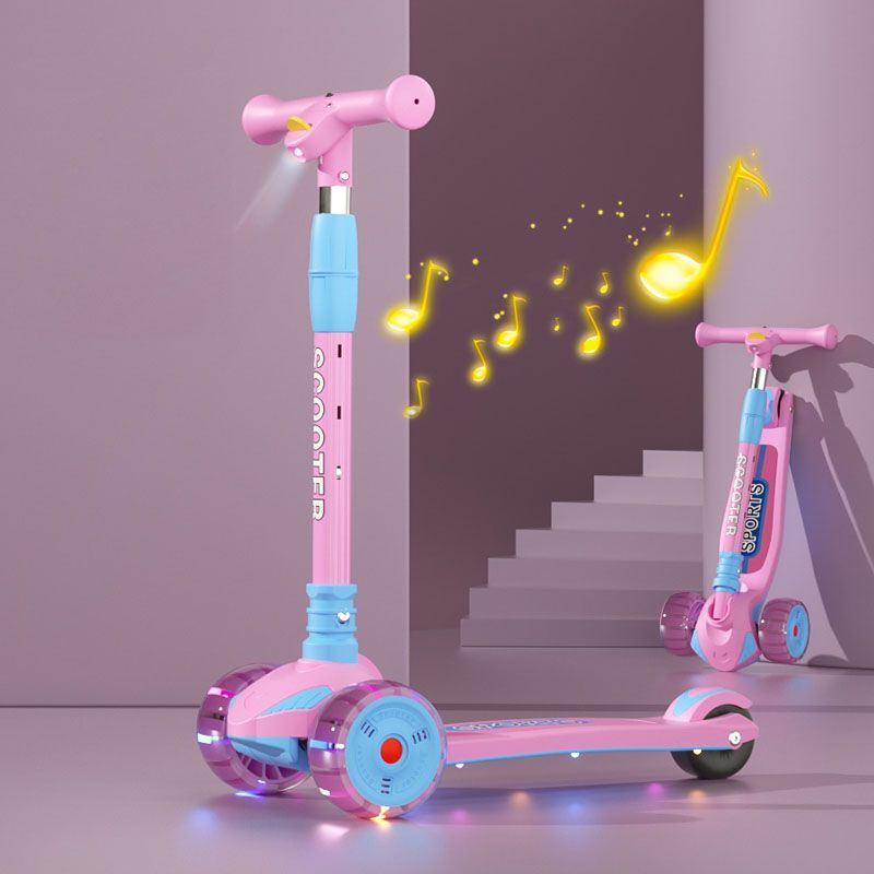 2025 High End X198 Big Wheels Kick Scooter LED Lights Shine Down Adjustable Children Balancing Ride on Toy with Music.