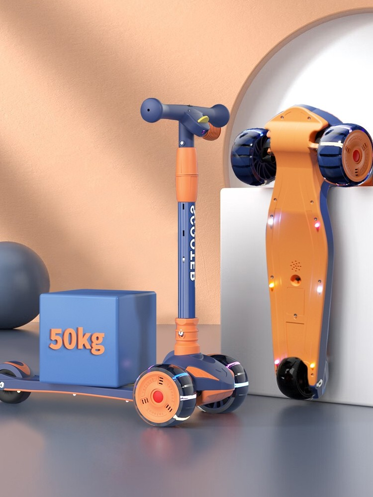 2025 High End X198 Big Wheels Kick Scooter LED Lights Shine Down Adjustable Children Balancing Ride on Toy with Music.