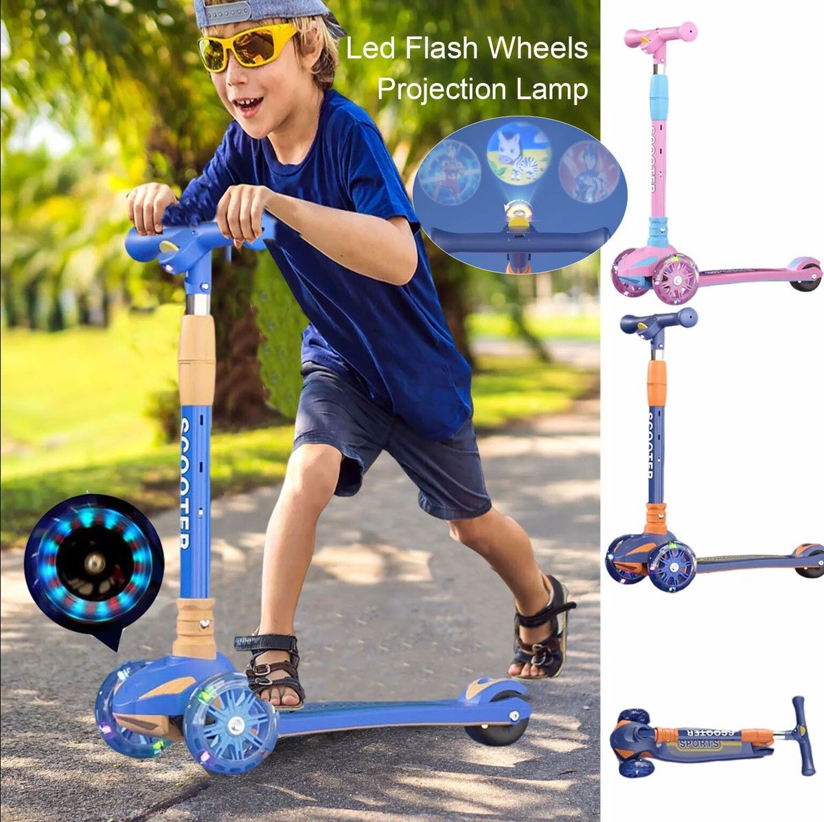 2025 High End X198 Big Wheels Kick Scooter LED Lights Shine Down Adjustable Children Balancing Ride on Toy with Music.