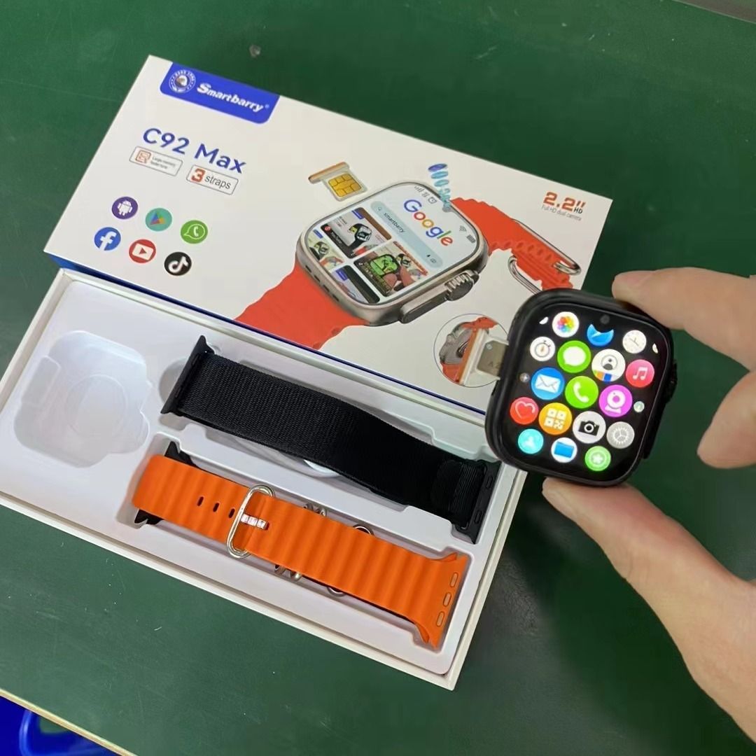 2025 C92 Max SmartBarry  4G Android Amoled Smart Watch Amoled 2.2 inch Display 4GB RAM  64GB ROM, 4G/5G Sim Slot, Camera, Play Store Apps
