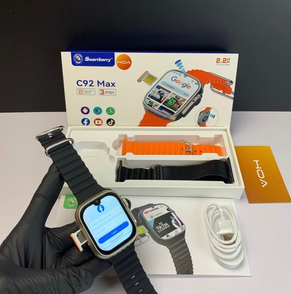 2025 C92 Max SmartBarry  4G Android Amoled Smart Watch Amoled 2.2 inch Display 4GB RAM  64GB ROM, 4G/5G Sim Slot, Camera, Play Store Apps