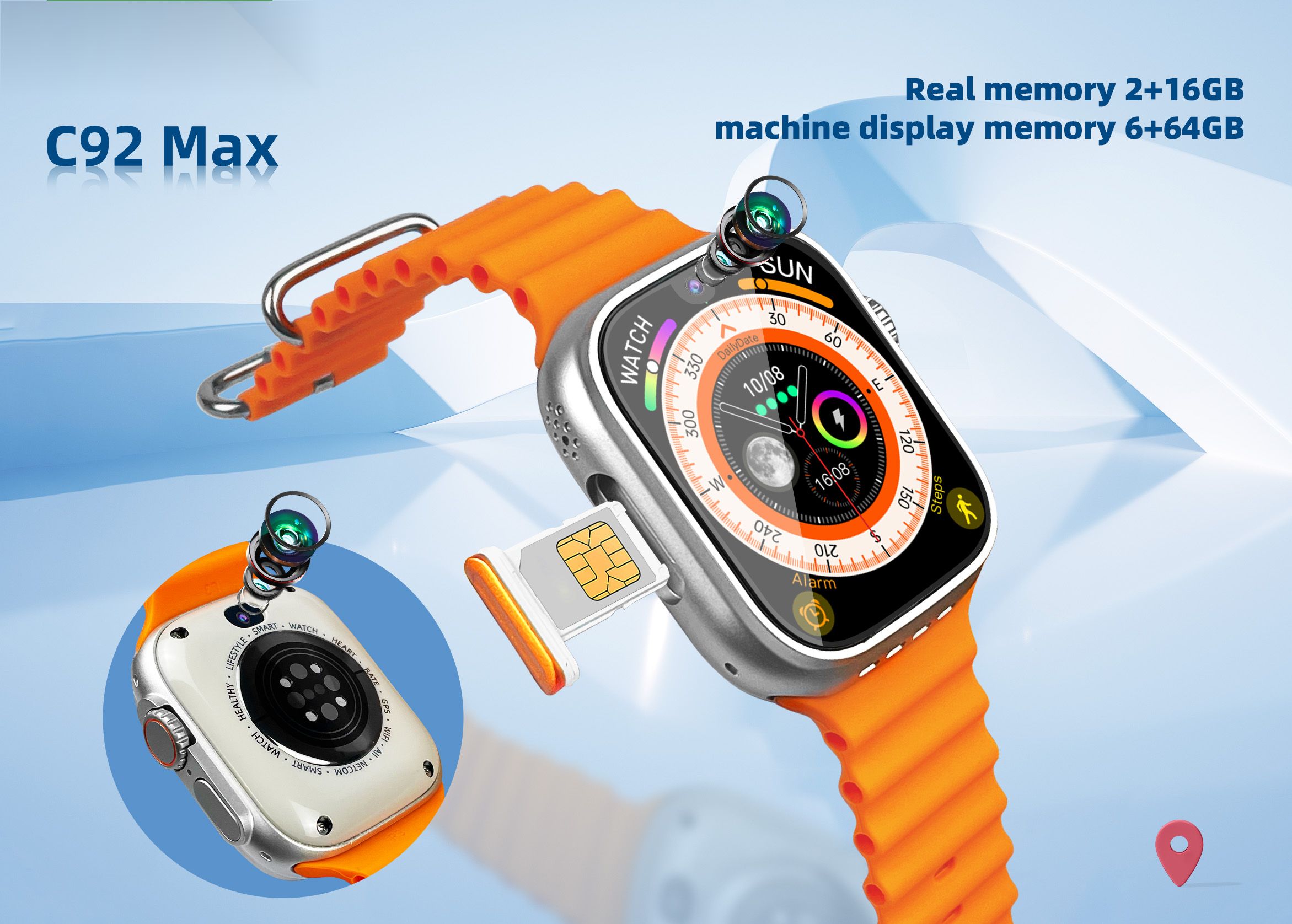 2025 C92 Max SmartBarry  4G Android Amoled Smart Watch Amoled 2.2 inch Display 4GB RAM  64GB ROM, 4G/5G Sim Slot, Camera, Play Store Apps