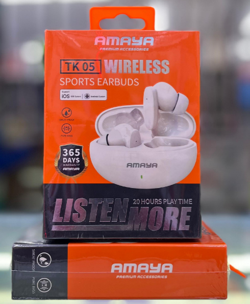 Amaya TK-05 Wireless Sports Earbuds – Bluetooth In-Ear Headphones with Deep Bass, Waterproof Design, Long Battery Life & Noise Reduction Mic