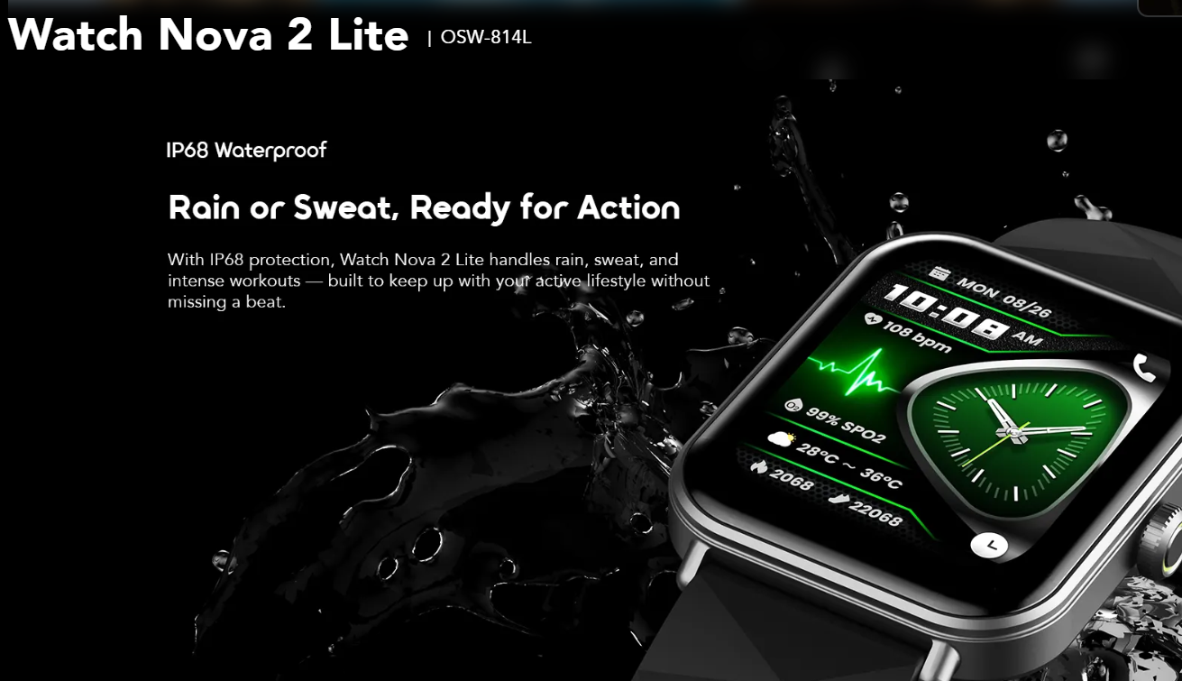 Oraimo Watch Nova 2 Lite (OSW-814L) Smartwatch – 1.83" HD Display, BT Calling, Health & Fitness Tracking, Long Battery Life – Black