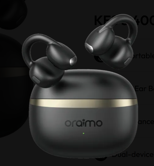 Oraimo OpenSnap Clip-On True Wireless Headphones (OPN-373) – Open-Ear Design, Bluetooth 5.3, ENC Calls, Long Battery Life – Black