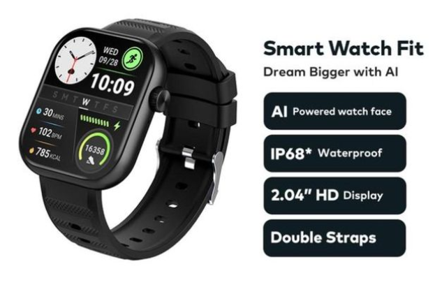 Itel Smart Watch Fit 020 Ultra – 2.04" HD Display, Bluetooth Calling, AI Faces, IP68 Waterproof, Fitness Tracking, Long Battery Life + Extra Strap – Black