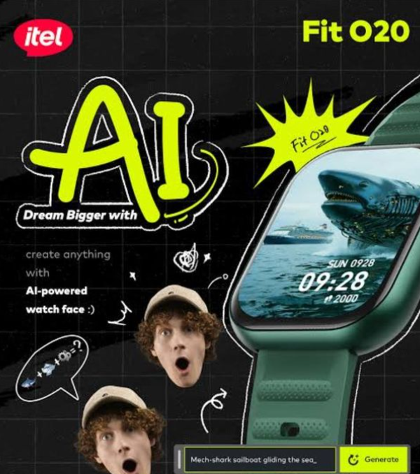 Itel Smart Watch Fit 020 Ultra – 2.04" HD Display, Bluetooth Calling, AI Faces, IP68 Waterproof, Fitness Tracking, Long Battery Life + Extra Strap – Black