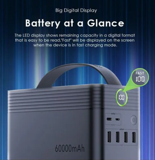 Oraimo PowerBox 600 – 60000mAh Ultra-High Capacity Power Bank, Dual USB Fast Charging, LED Display, Multi-Device Compatibility