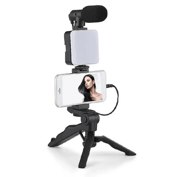 Camera Video Recording Vlogging Kit for Video Making, Mic, Mini Tripod Stand, LED Light & Phone Holder Clip for Making Videos Podcasting