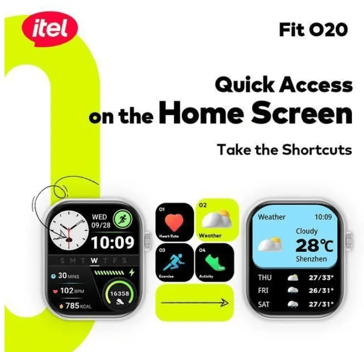 itel Smart Watch Fit O20 – 2.04" HD Display, IP68 Waterproof, AI-Powered Watch Faces, BT 5.3 Smartwatches