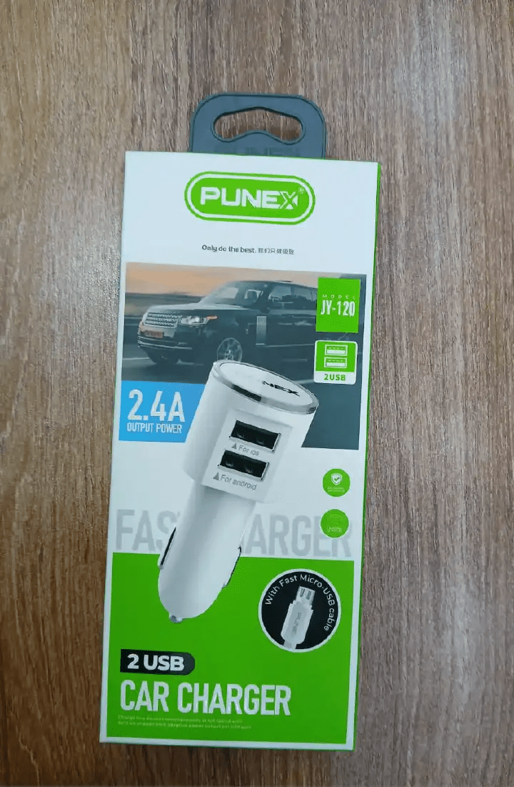 PUNEX 2 USB CAR CHARGER -2.4A OUTPUT POWER