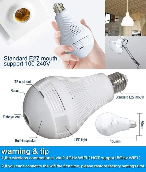 WI-Fi Smart Bulb Camera 2MP 110-220V
