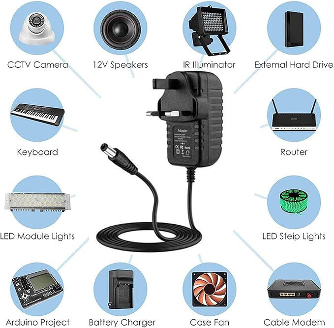 AC DC Power Adaptor 12V 1A 2A Power Supply UK Plug