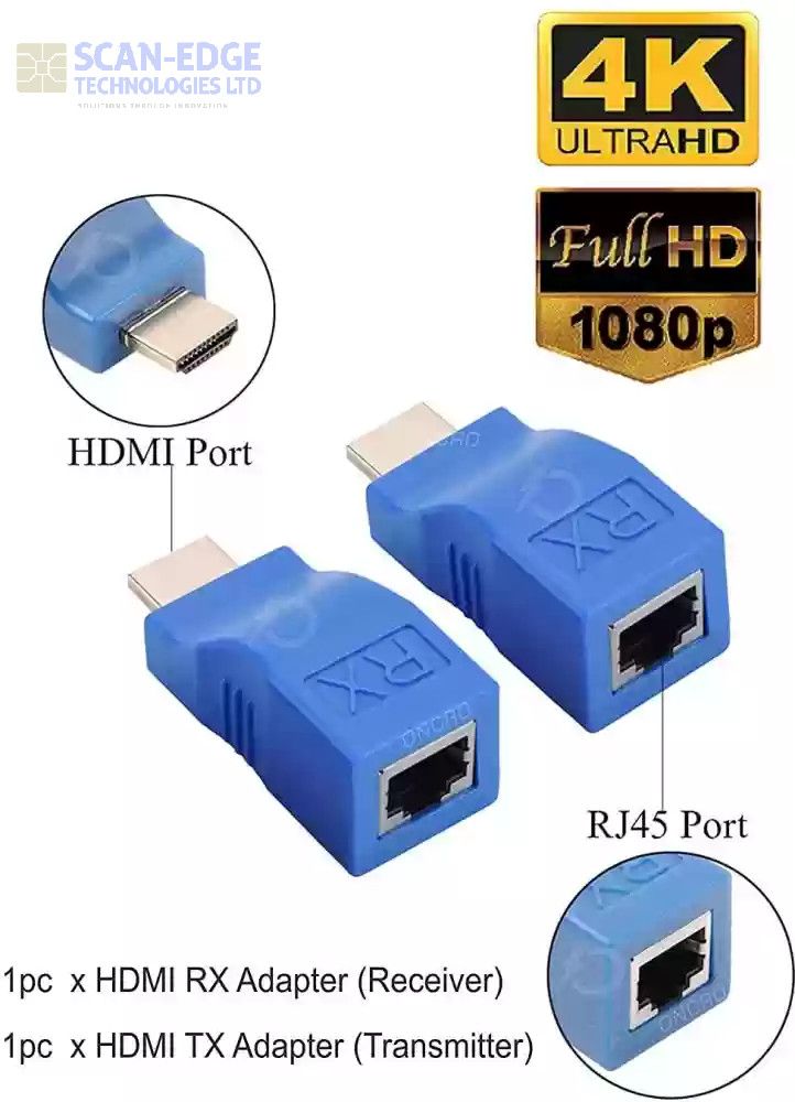 1 Pair 4K HDMI Extender Transmitter TX/RX HD 1080P Over Ethernet Cable 30M