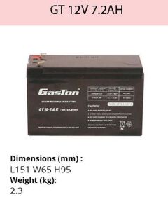 Gaston 12V 7.2Ah Rechargeable Sealed Lead Acid UPS Battery