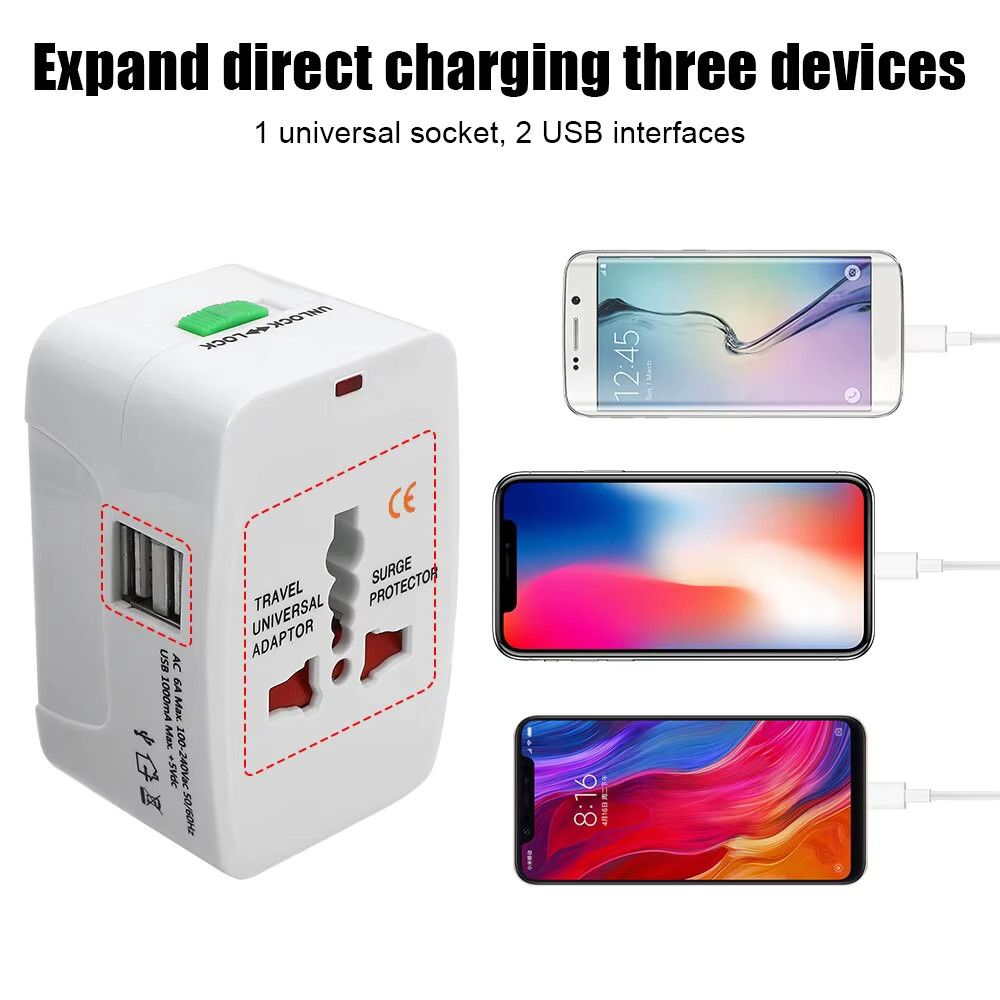 Universal Travel Power Adaptor Plug with 2 USB Ports