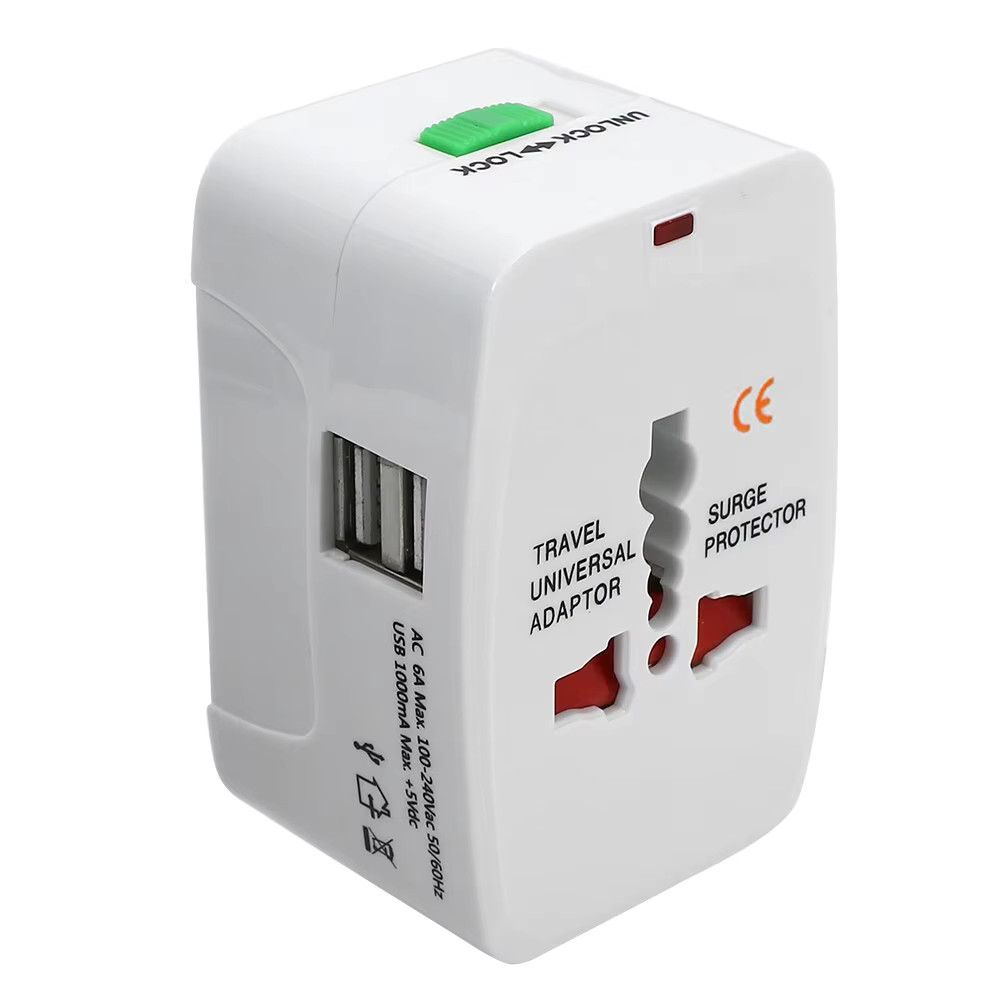 Universal Travel Power Adaptor Plug with 2 USB Ports