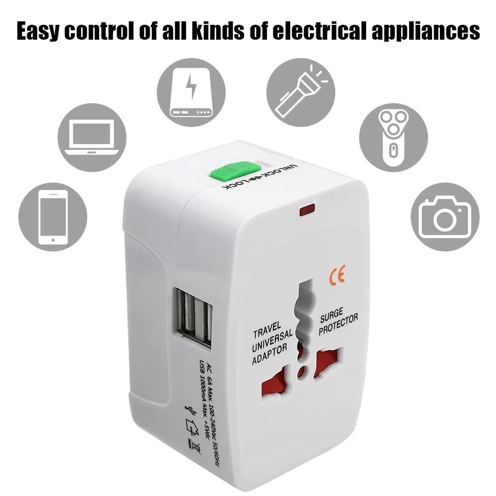 Universal Travel Power Adaptor Plug with 2 USB Ports