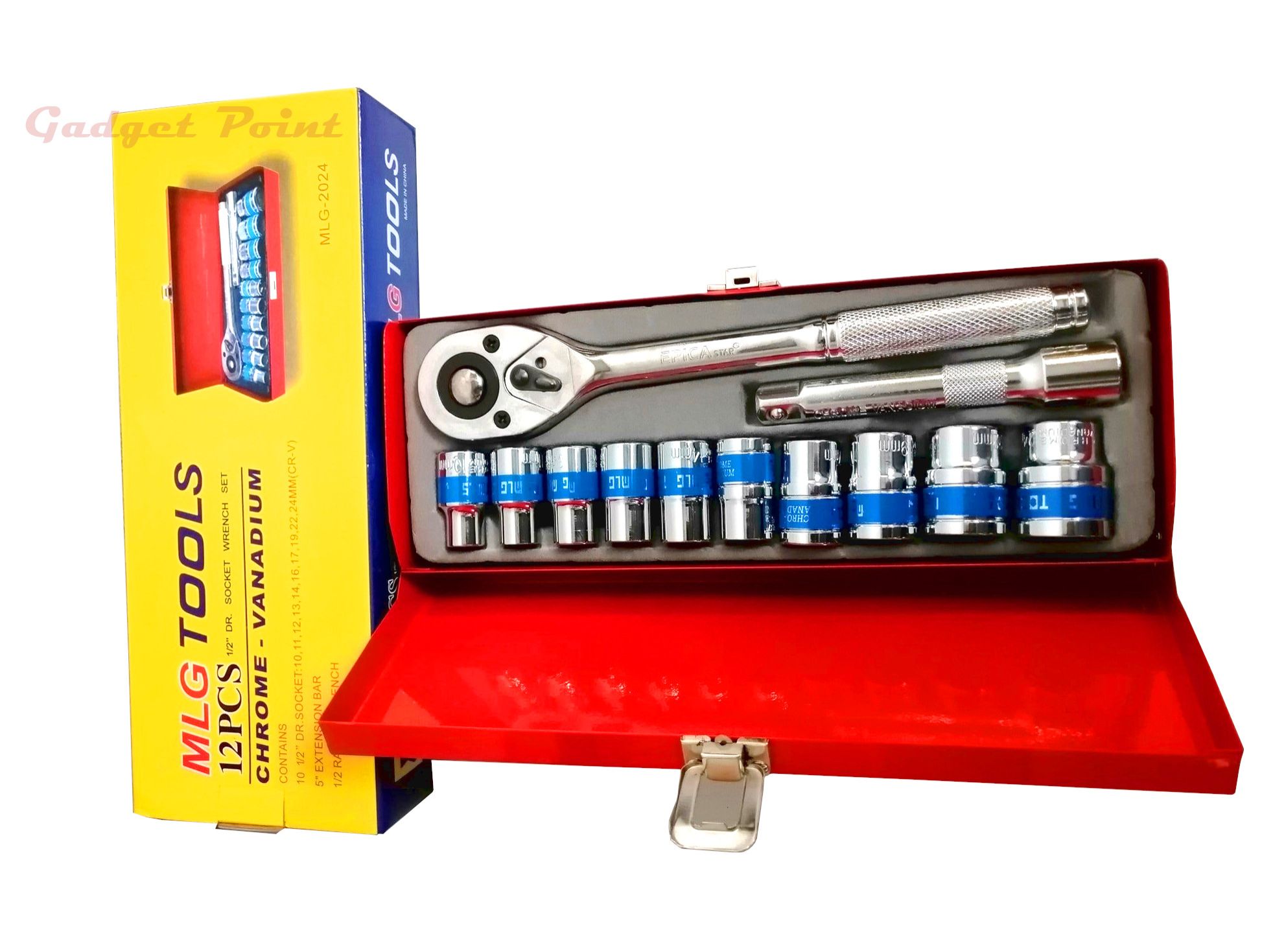 12Pcs Ratchet Handle Socket Spanner Set in Lockable Box