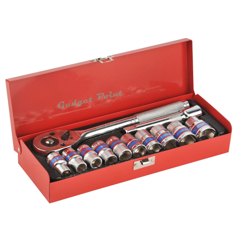 12Pcs Ratchet Handle Socket Spanner Set in Lockable Box